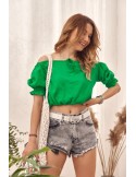 Short blouse with a ruffled neckline, green MP29435 - Online store - Boutique